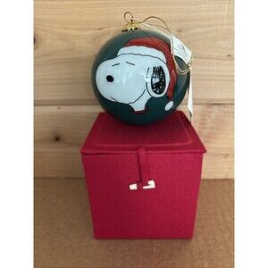 Snoopy Round Ball Check Christmas Ornament Green by Kurt S Adler Boxed with Tags